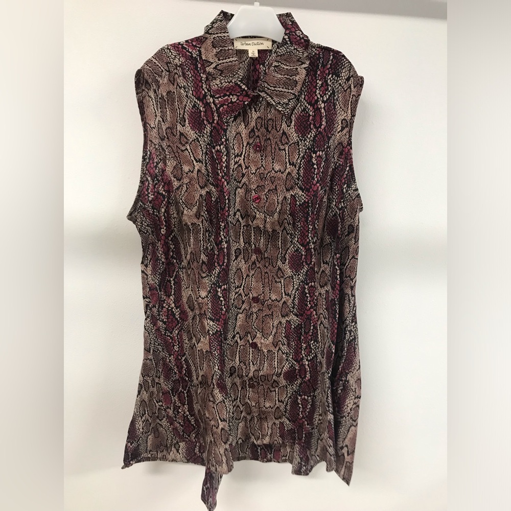 Women's Sleeveless Collar Button Animal Print Dress Shirt Blouse Vest Top S M L